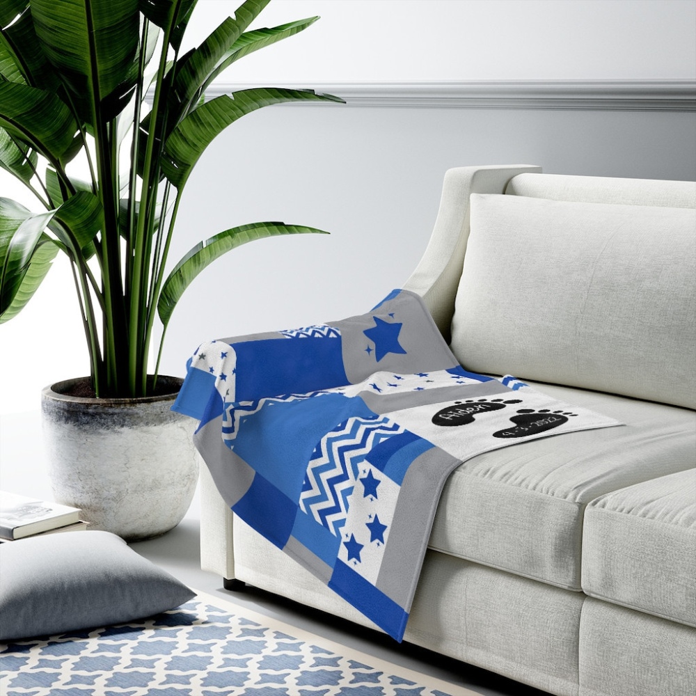 Bamboo Bubby Personalized Baby Blanket – Custom Newborn Gift with Name (Blue Star Design)