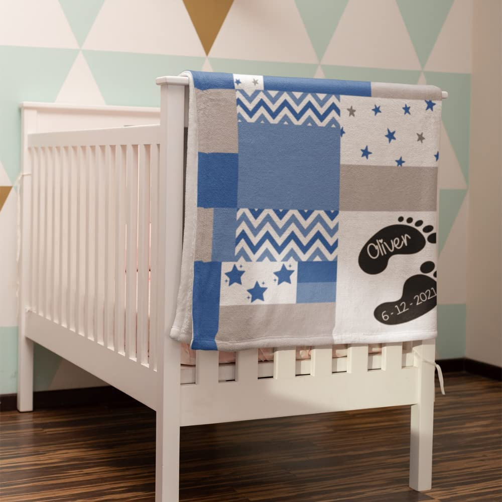 Bamboo Bubby Personalized Baby Blanket – Custom Newborn Gift with Name (Blue Star Design)