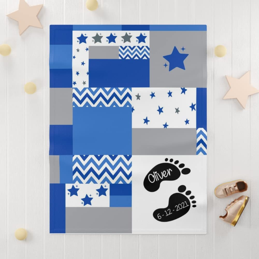 Bamboo Bubby Personalized Baby Blanket – Custom Newborn Gift with Name (Blue Star Design)