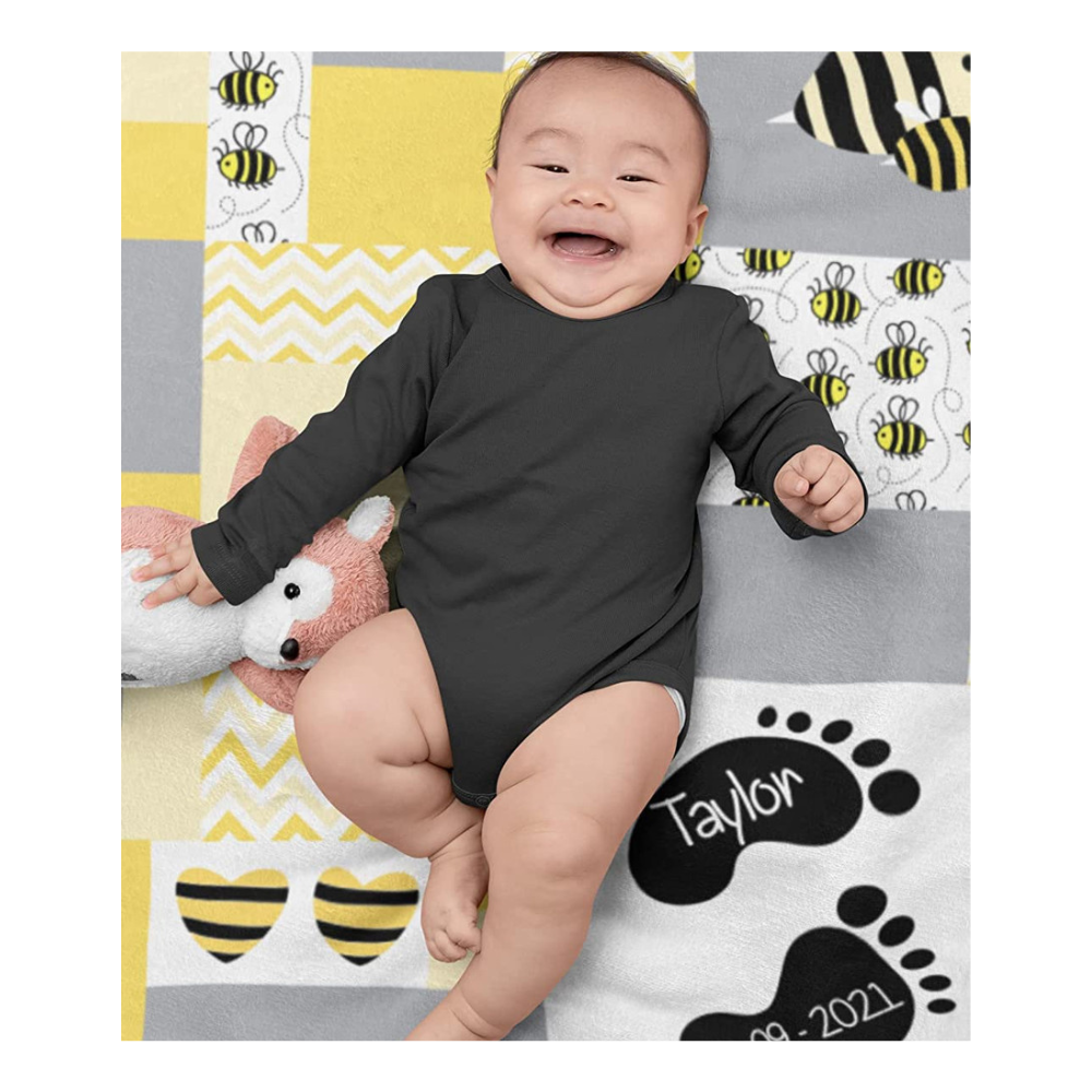 Bamboo Bubby Personalized Baby Blanket – Custom Newborn Gift with Name (Bumble Bee Design)