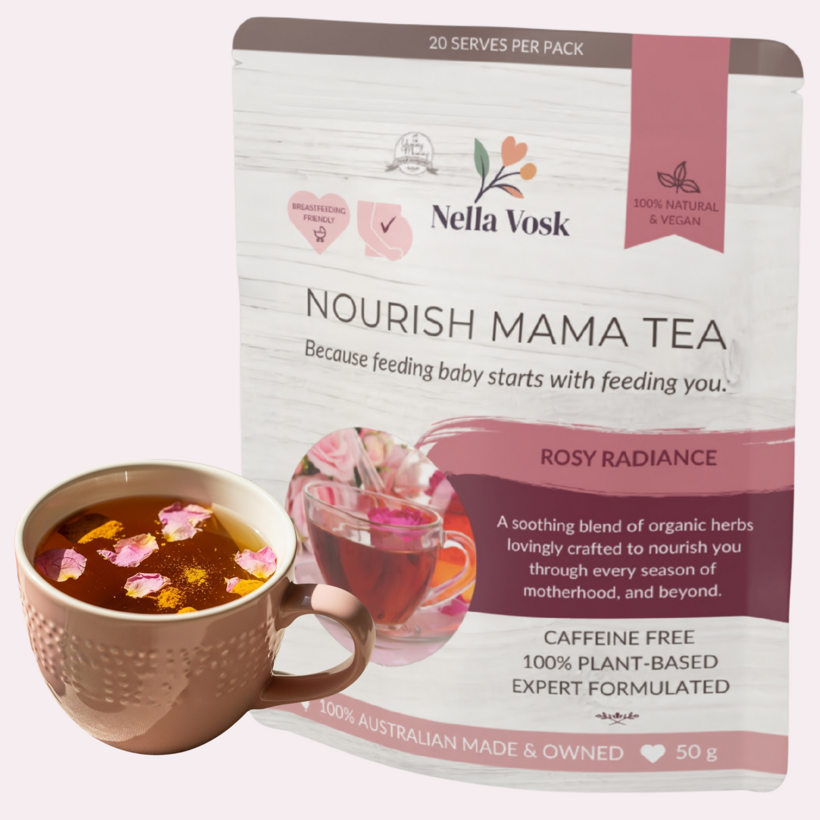 Nella Vosk Nourish Mama Pregnancy & Lactation Tea – Nausea Relief to Milk Supply Support