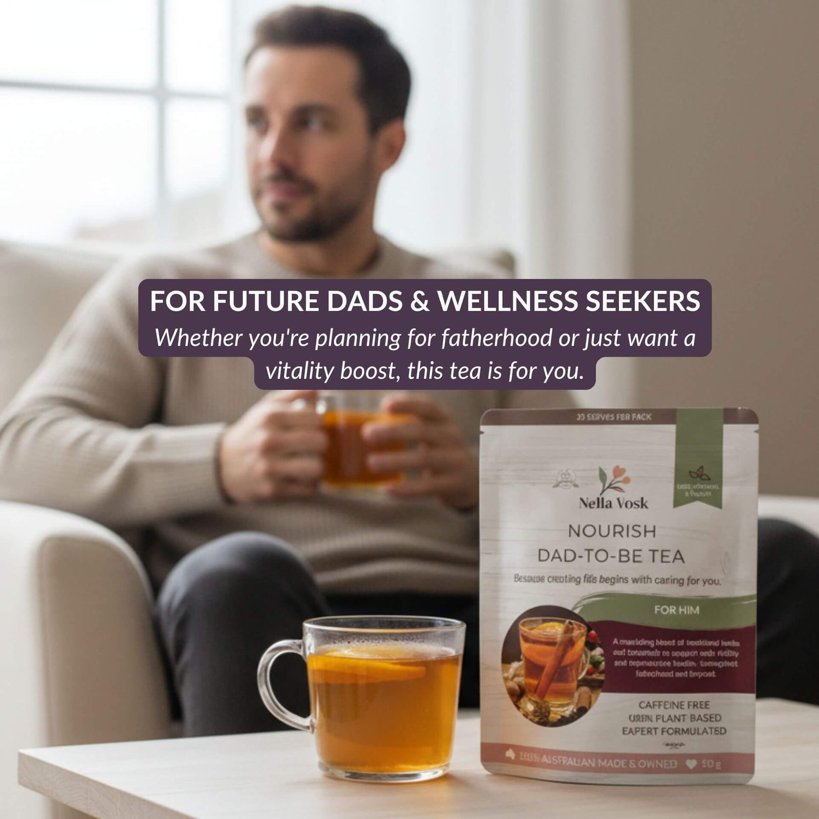 Nella Vosk Nourish Dad-To-Be Tea | Organic Pre-Pregnancy Herbal Blend | For Him