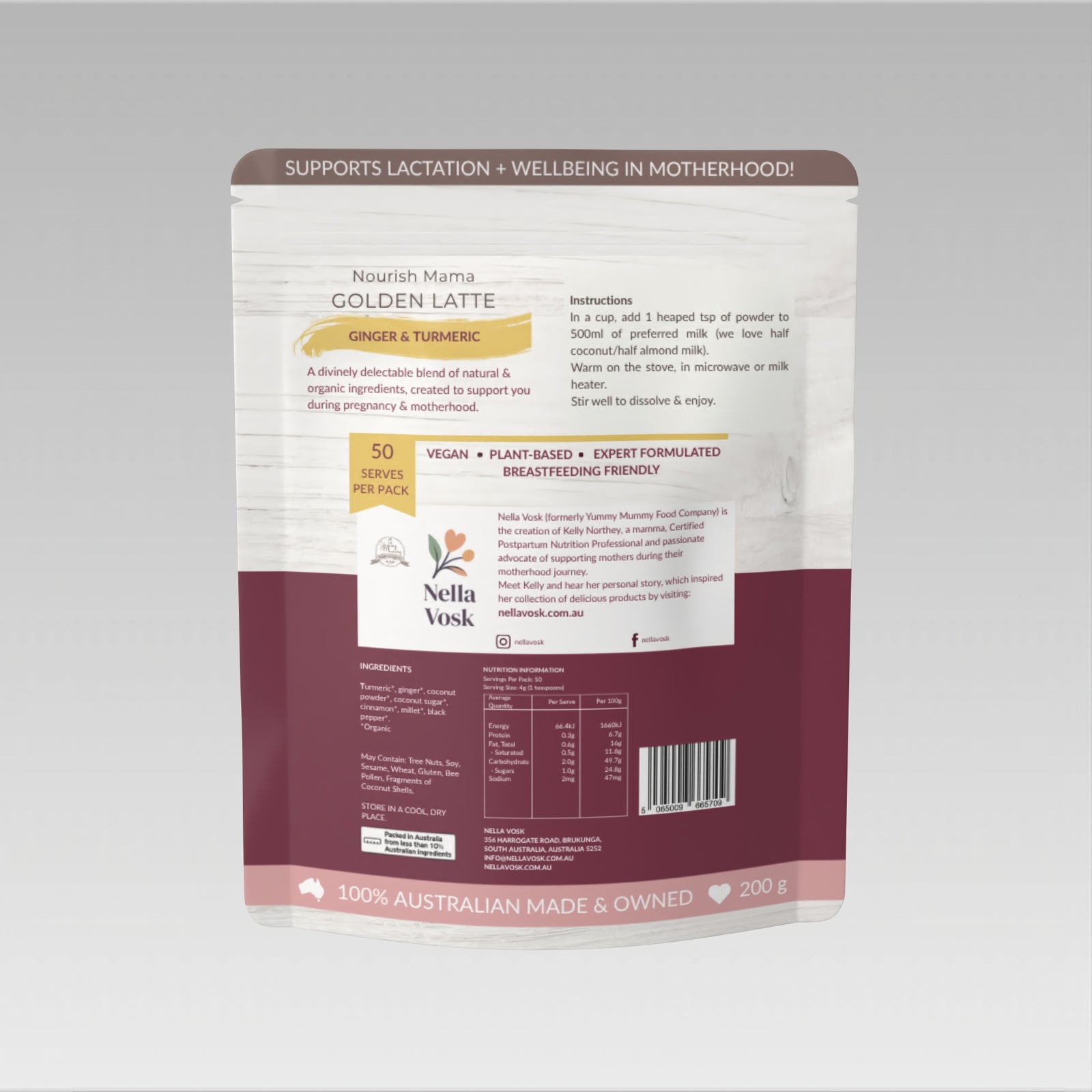 Nella Vosk Nourish Mama Golden Latte – Pregnancy Nausea, Postpartum Recovery & Lactation Support