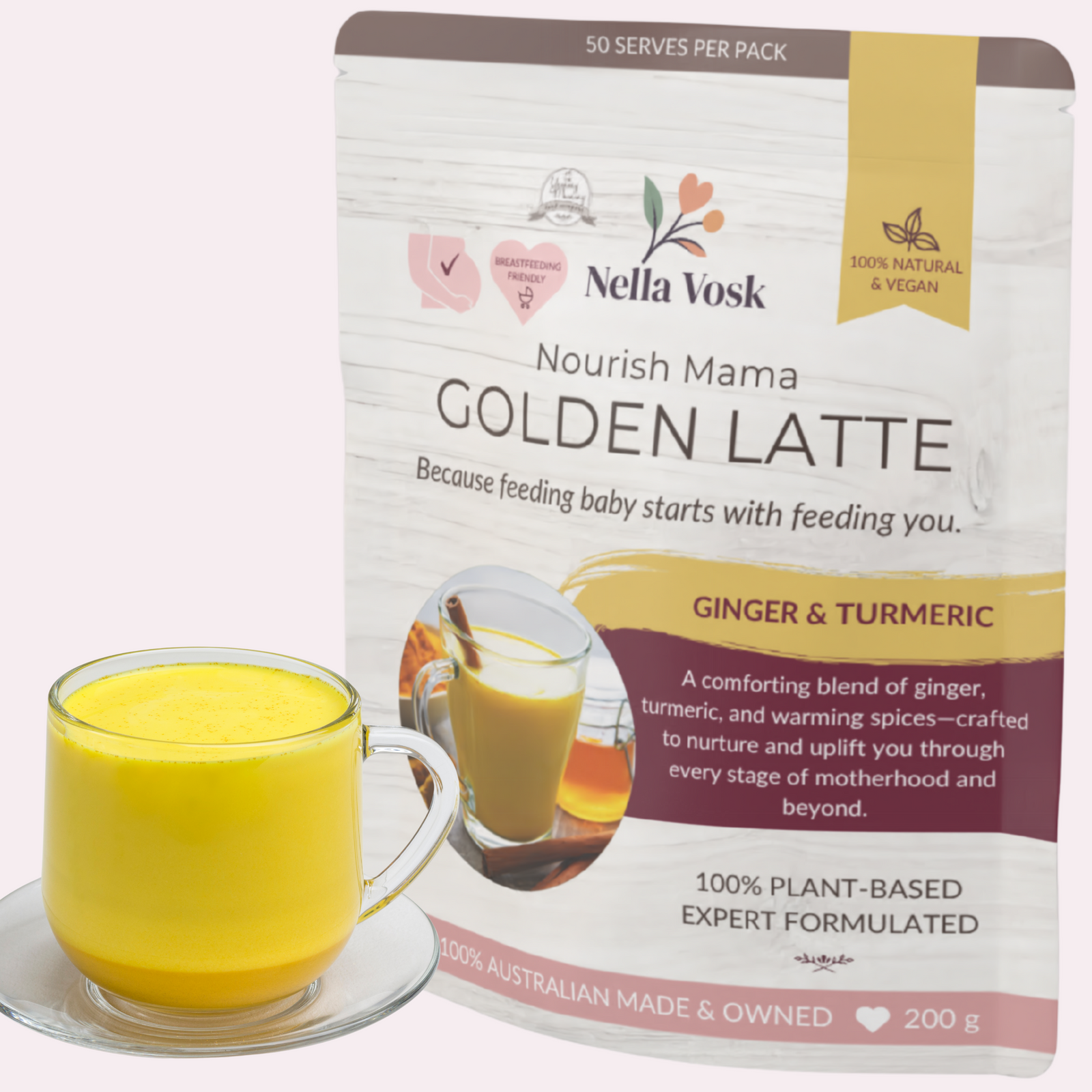 Nella Vosk Nourish Mama Golden Latte – Pregnancy Nausea, Postpartum Recovery & Lactation Support