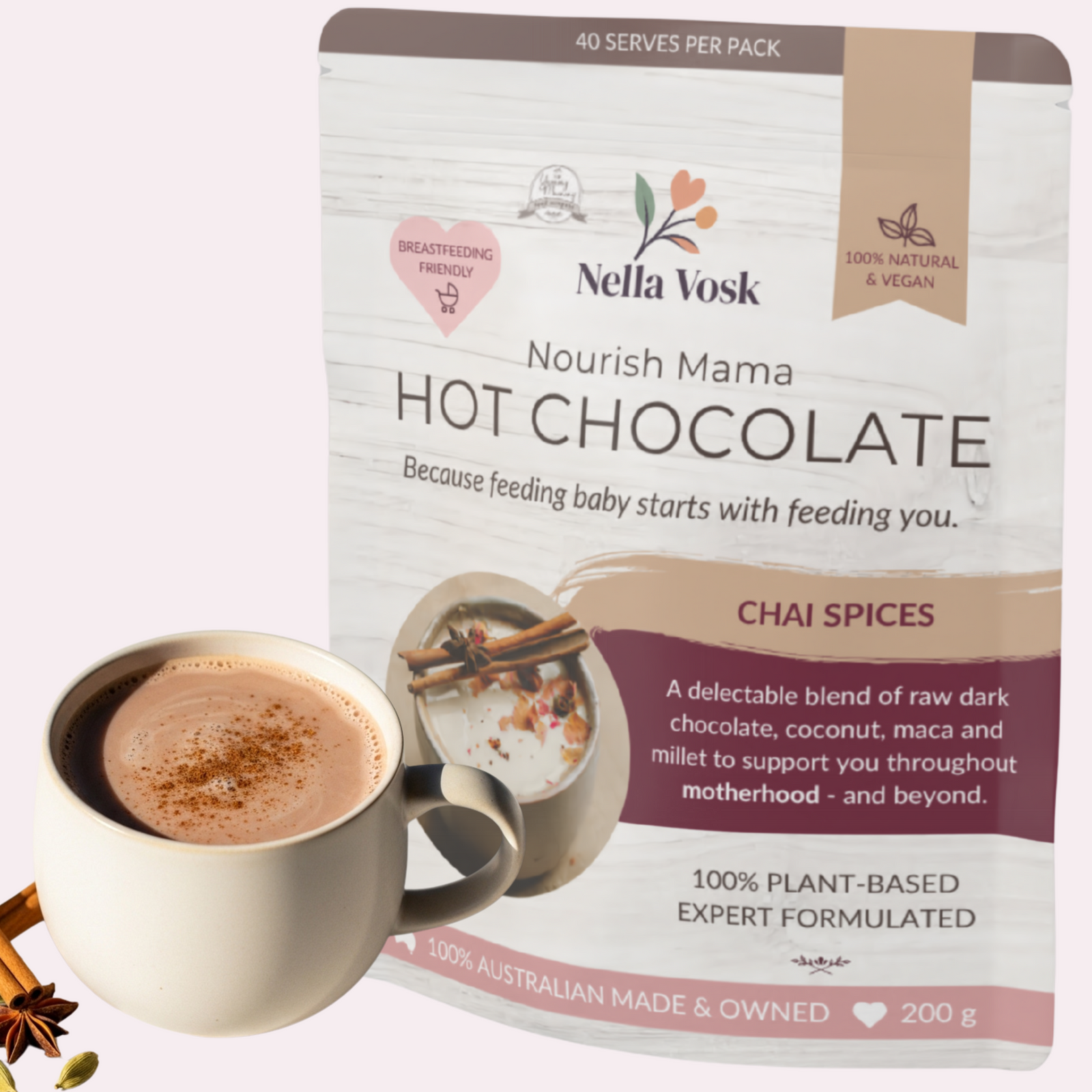 Nella Vosk Nourish Mama Hot Chocolate - Chai Spices Lactation Support Blend