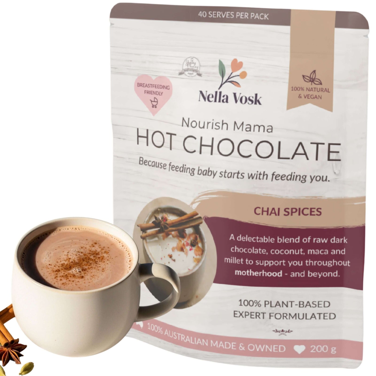 Nella Vosk Nourish Mama Chai Spice Lactation Hot Chocolate