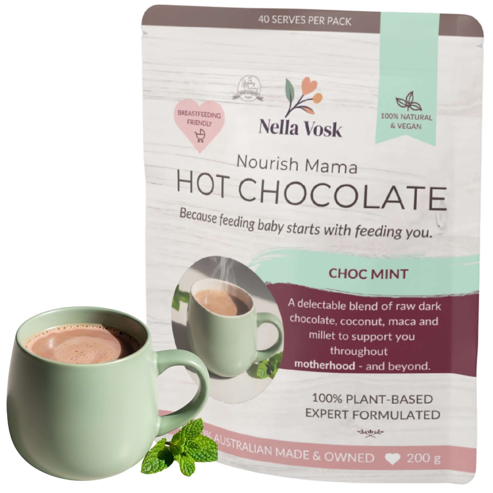 Nella Vosk Nourish Mama Choc Mint Lactation Hot Chocolate