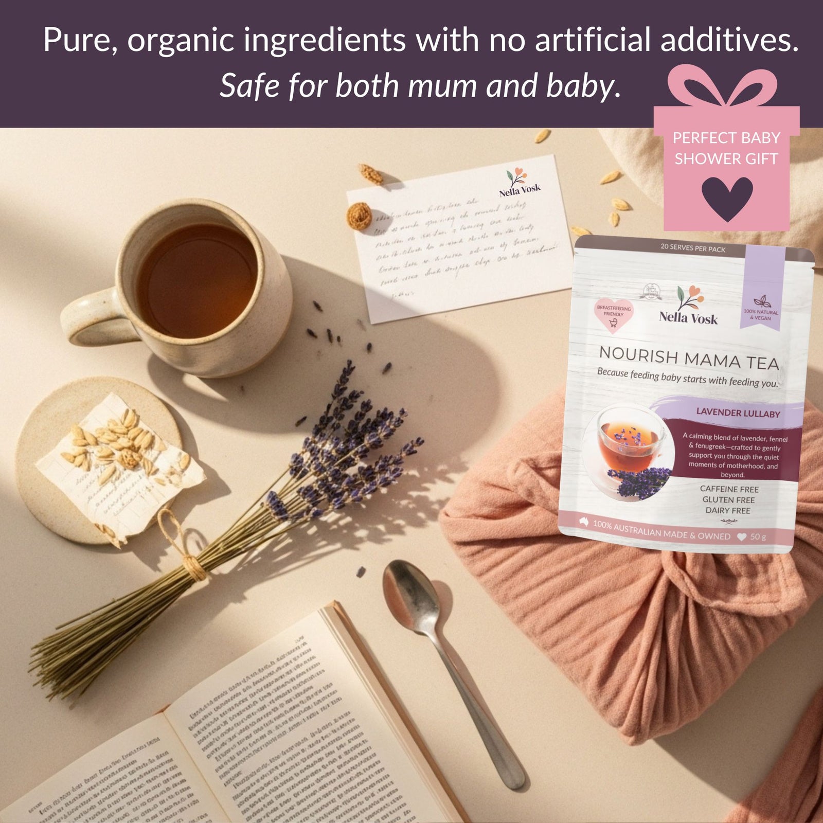 Nella Vosk Nourish Mama Lactation Tea – Lavender Lullaby Blend to Boost Milk Supply