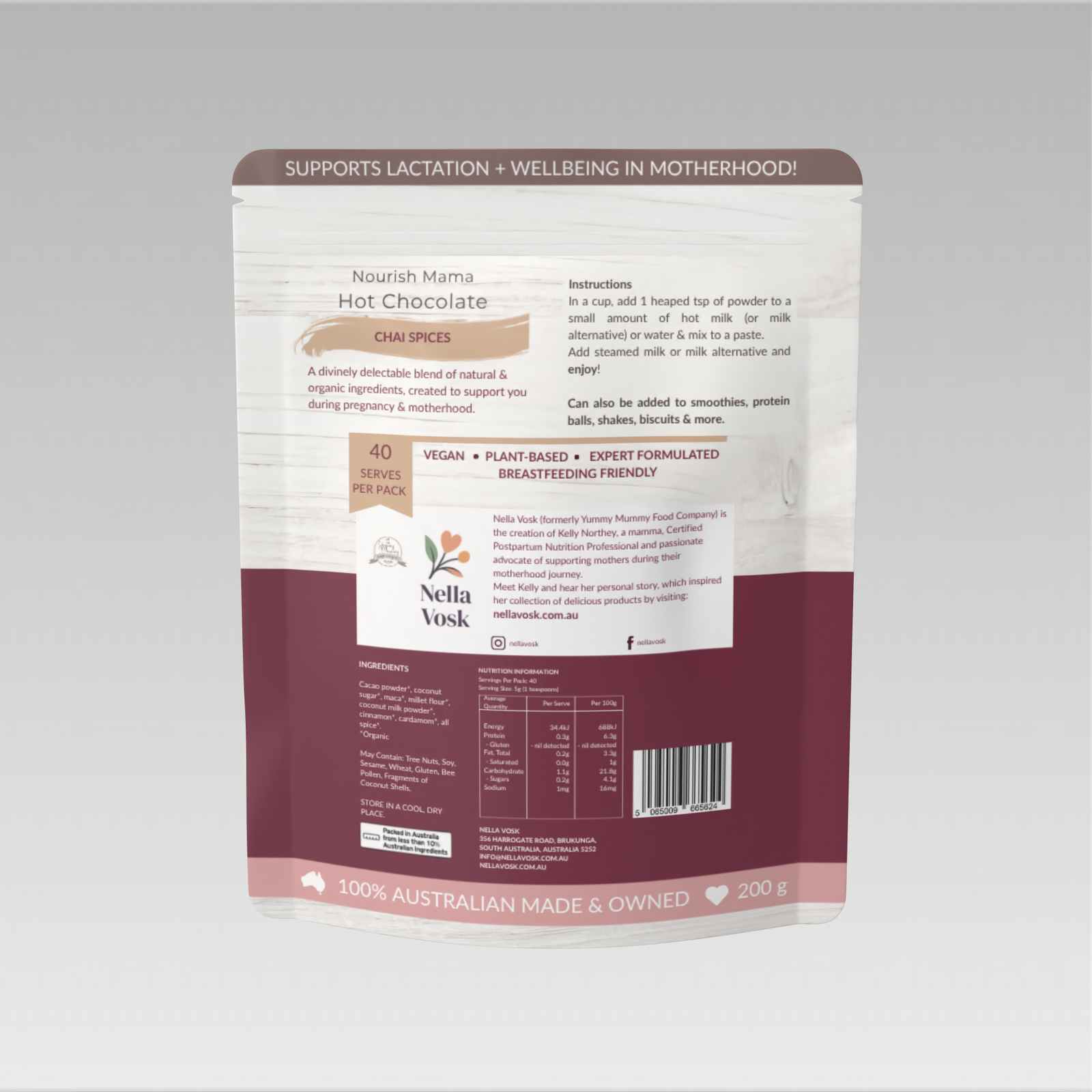 Nella Vosk Nourish Mama Hot Chocolate - Chai Spices Lactation Support Blend