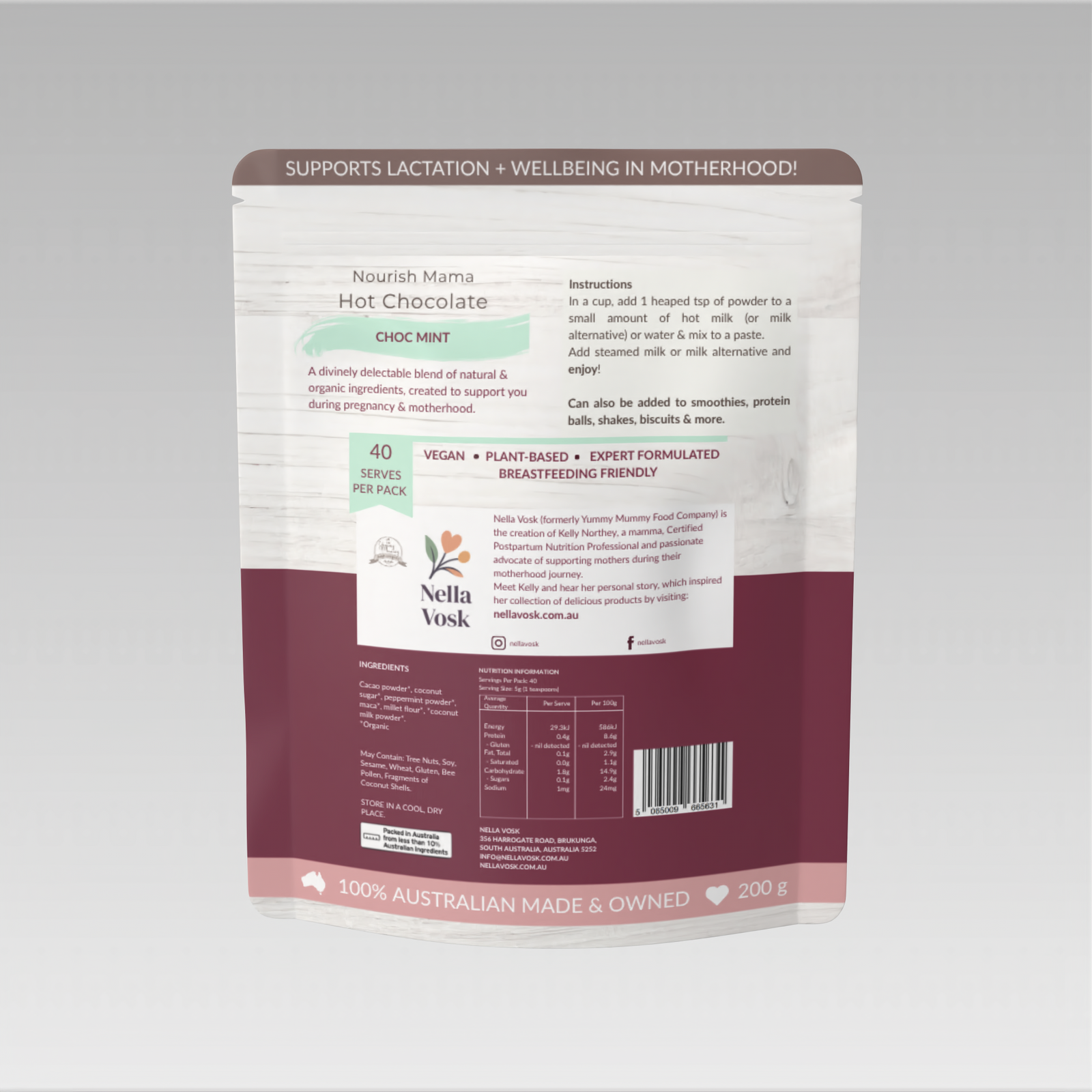 Nella Vosk Nourish Mama Hot Chocolate - Choc Mint Lactation Support Blend