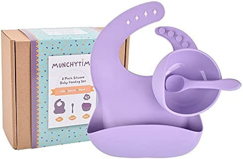MunchyTime Baby Silicone Feeding Set Gift Box | Silicone Bibs, Bowl with Suction & Spoons for Weaning