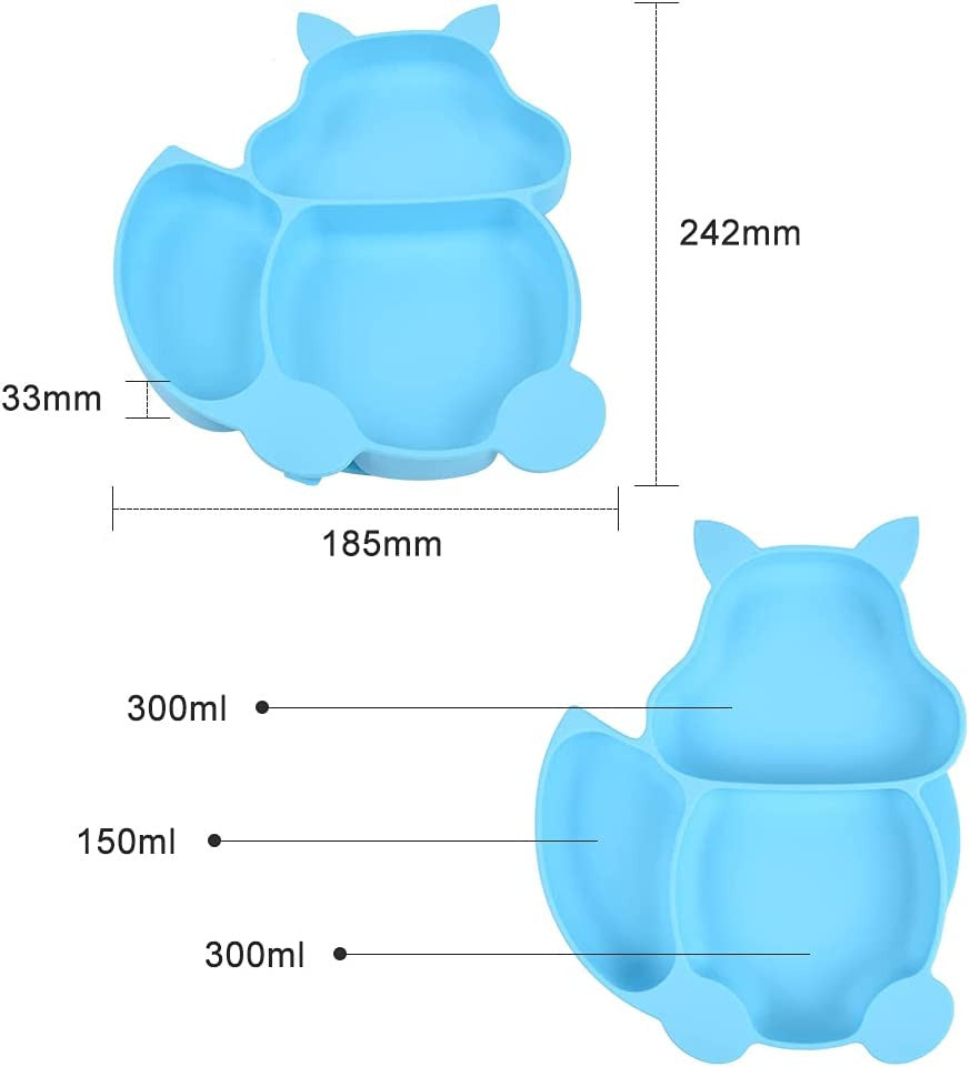 MunchyTime Baby Silicone Feeding - Cute Squirrel | Silicone Bibs, Silicone Suction Plates & Forks & Spoons for Baby Weaning or Toddlers