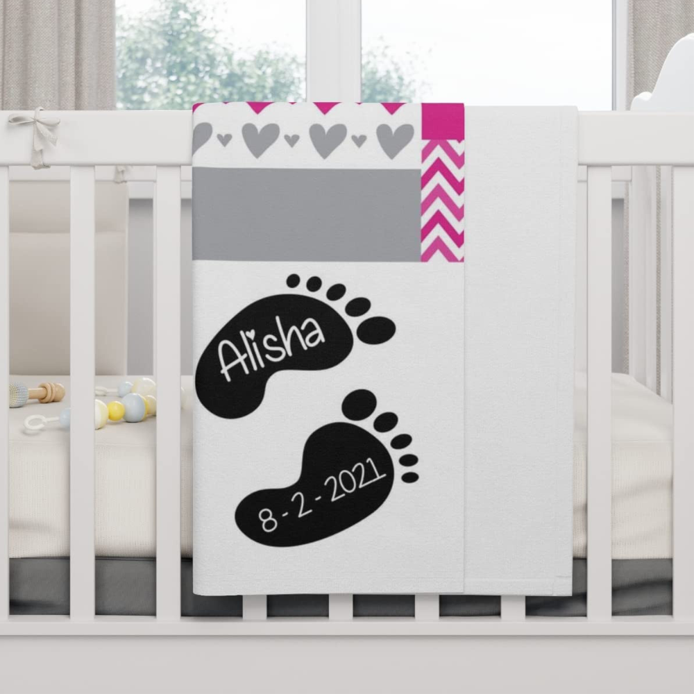 Personalized Baby Blanket – Custom Newborn Gift with Name (Pink Heart Design)