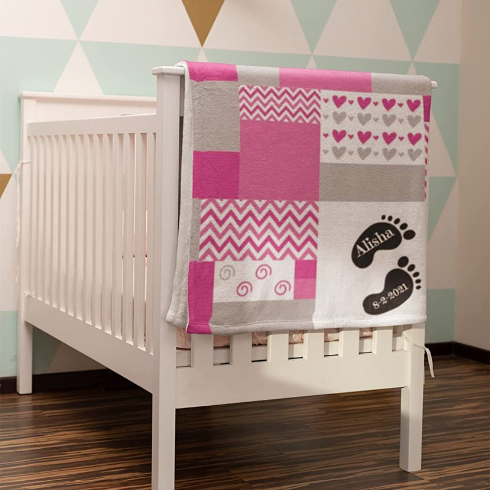 Bamboo Bubby Personalized Baby Blanket – Custom Newborn Gift with Name (Pink Heart Design)