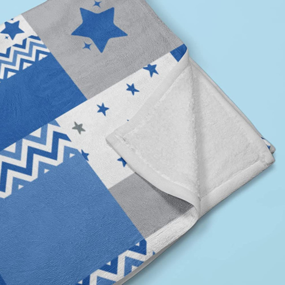 Bamboo Bubby Personalized Baby Blanket – Custom Newborn Gift with Name (Blue Star Design)