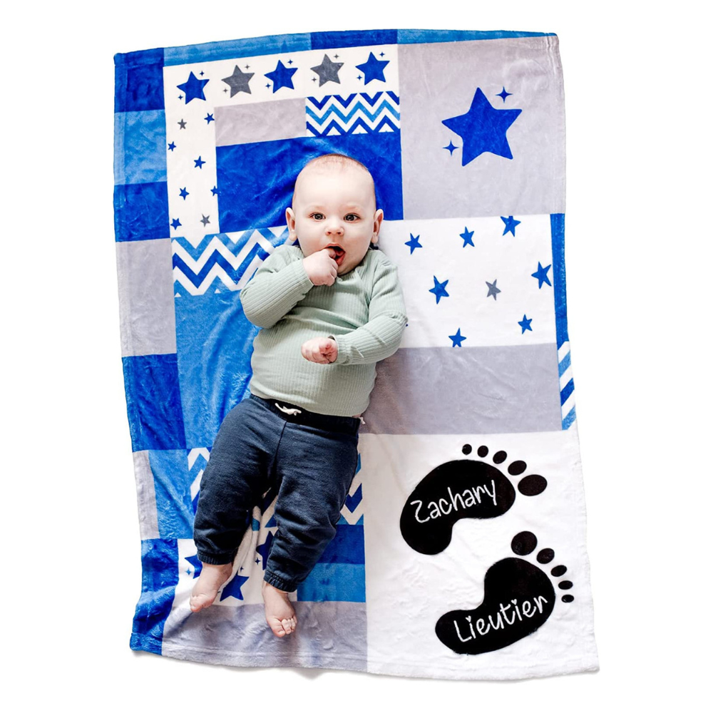 Bamboo Bubby Personalized Baby Blanket – Custom Newborn Gift with Name (Blue Star Design)