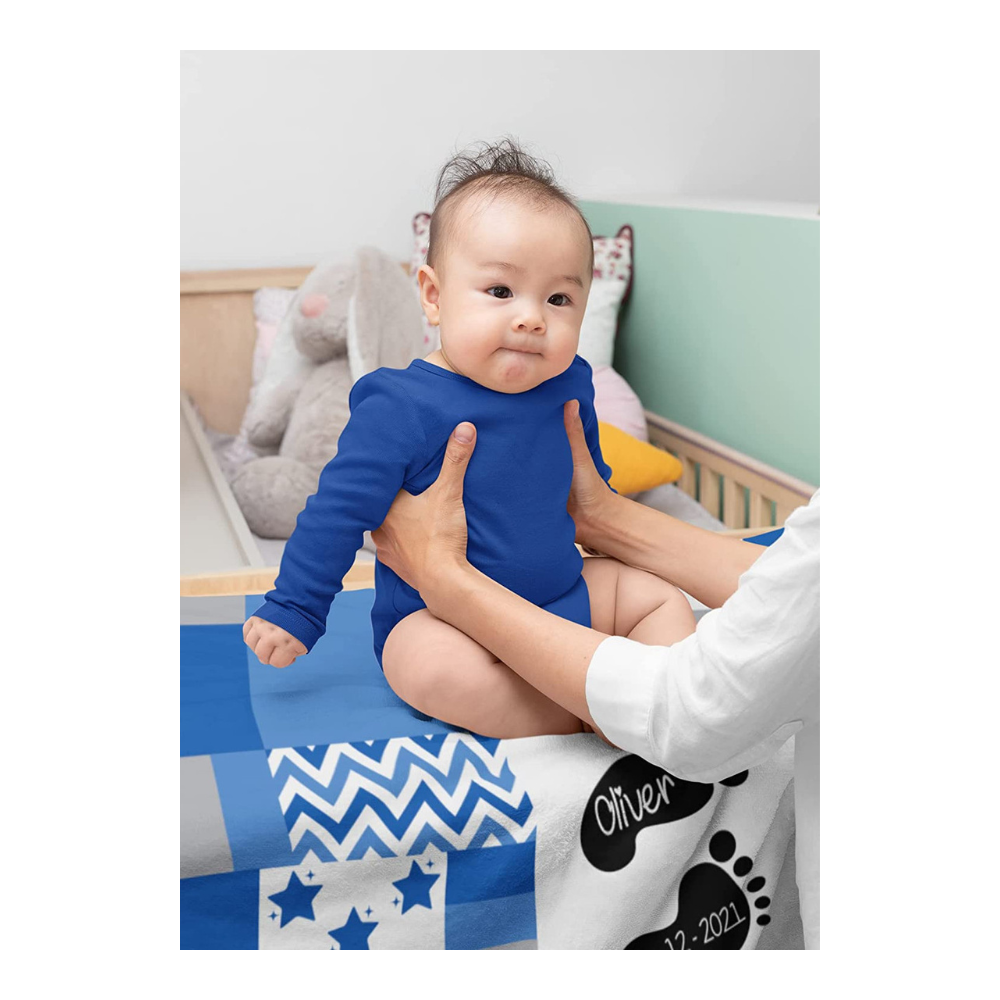 Bamboo Bubby Personalized Baby Blanket – Custom Newborn Gift with Name (Blue Star Design)
