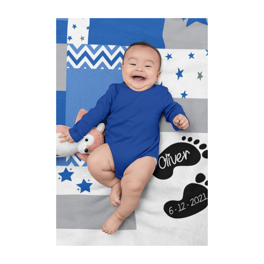 Bamboo Bubby Personalized Baby Blanket – Custom Newborn Gift with Name (Blue Star Design)