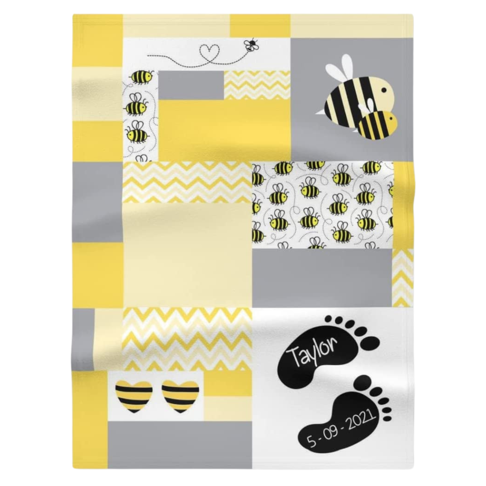 Bamboo Bubby Personalized Baby Blanket – Custom Newborn Gift with Name (Bumble Bee Design)