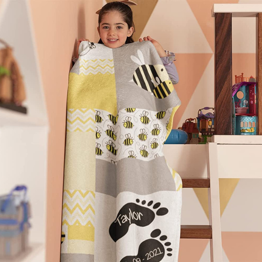 Bamboo Bubby Personalized Baby Blanket – Custom Newborn Gift with Name (Bumble Bee Design)