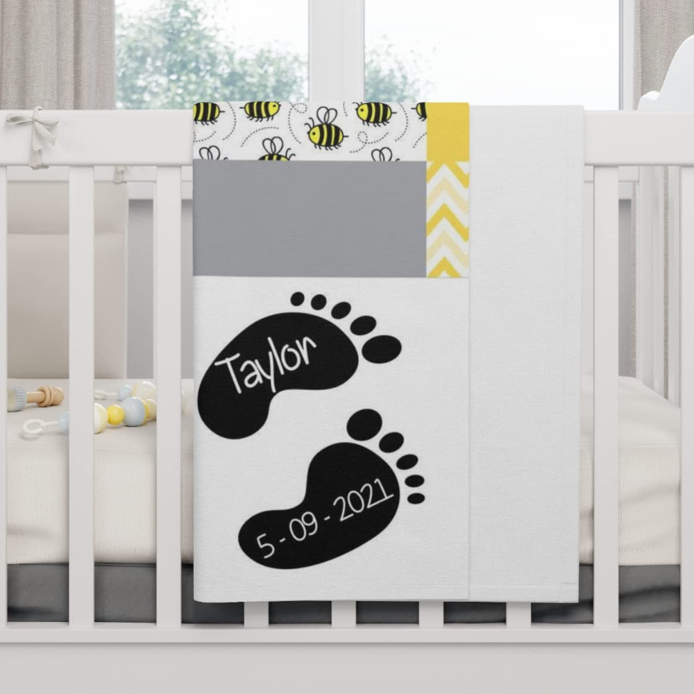Bamboo Bubby Personalized Baby Blanket – Custom Newborn Gift with Name (Bumble Bee Design)