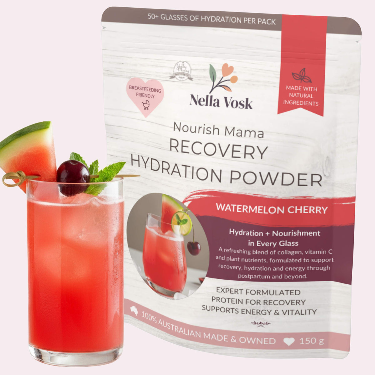 Nella Vosk Nourish Mama Recovery Hydration Powder – Watermelon Cherry