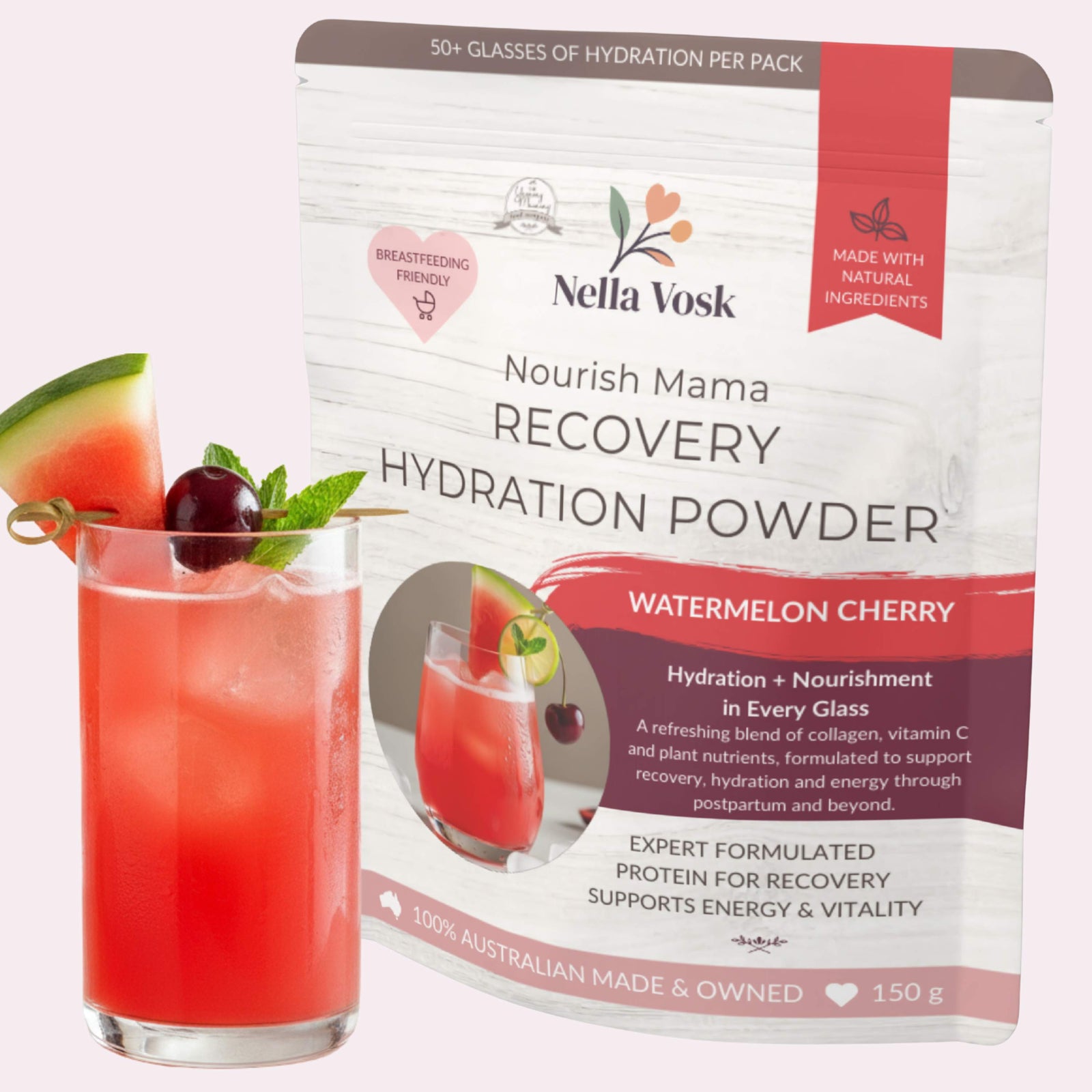 Nella Vosk Nourish Mama Recovery Hydration Powder – Watermelon Cherry