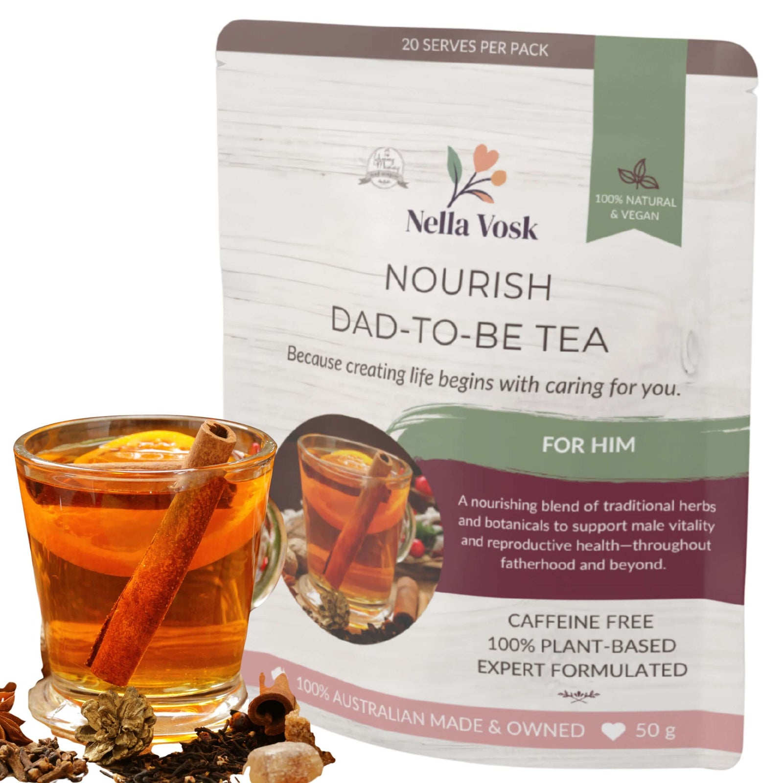 Nella Vosk Nourish Dad-To-Be Tea | Organic Pre-Pregnancy Herbal Blend | For Him