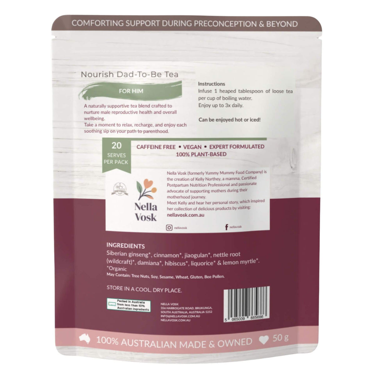 Nella Vosk Nourish Dad-To-Be Tea | Organic Pre-Pregnancy Herbal Blend | For Him