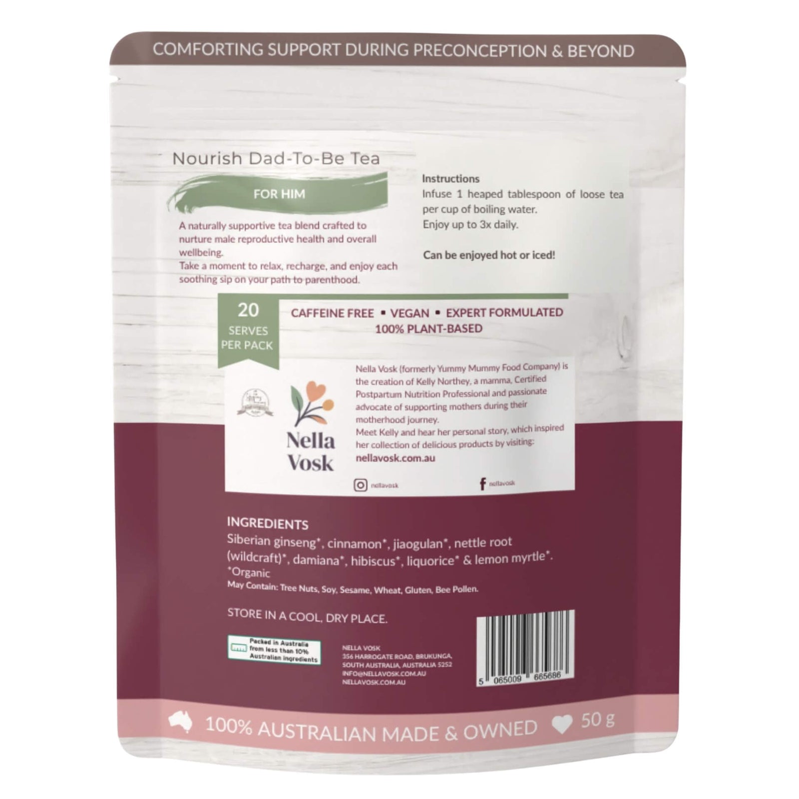 Nella Vosk Nourish Dad-To-Be Tea | Organic Pre-Pregnancy Herbal Blend | For Him