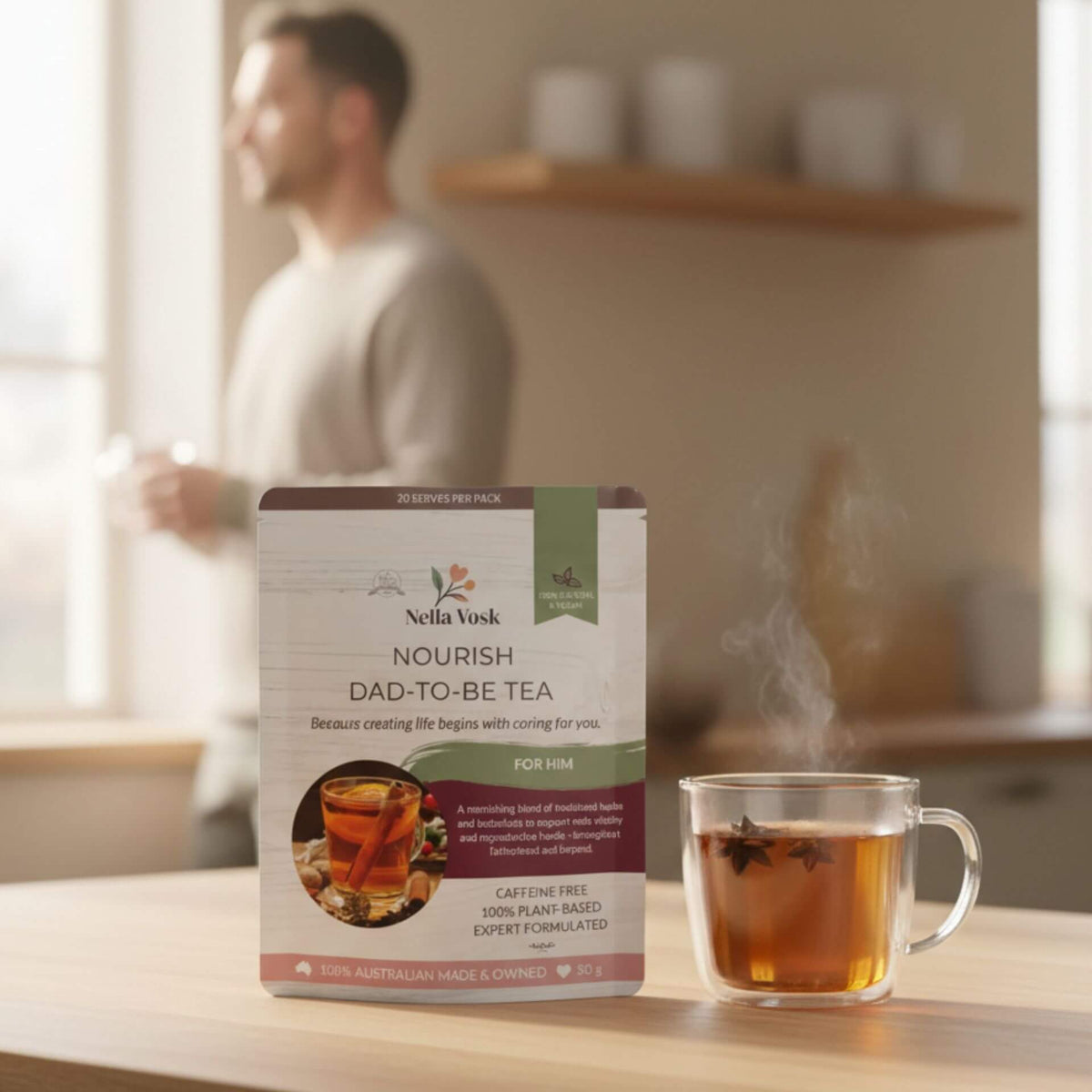 Nella Vosk Nourish Dad-To-Be Tea | Organic Pre-Pregnancy Herbal Blend | For Him