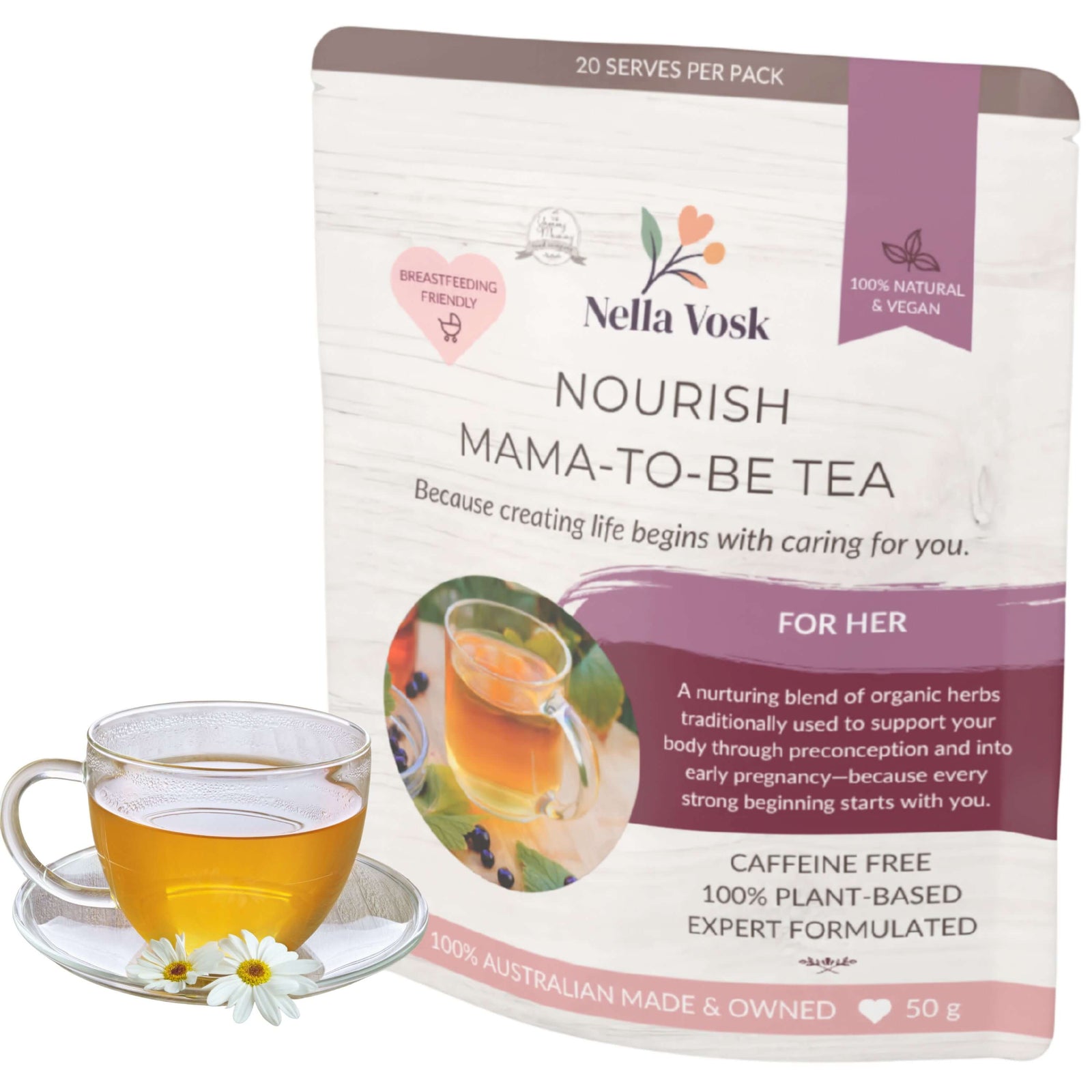 Nella Vosk Nourish Mama-To-Be Tea | Organic Pre-Pregnancy Herbal Blend | For Her