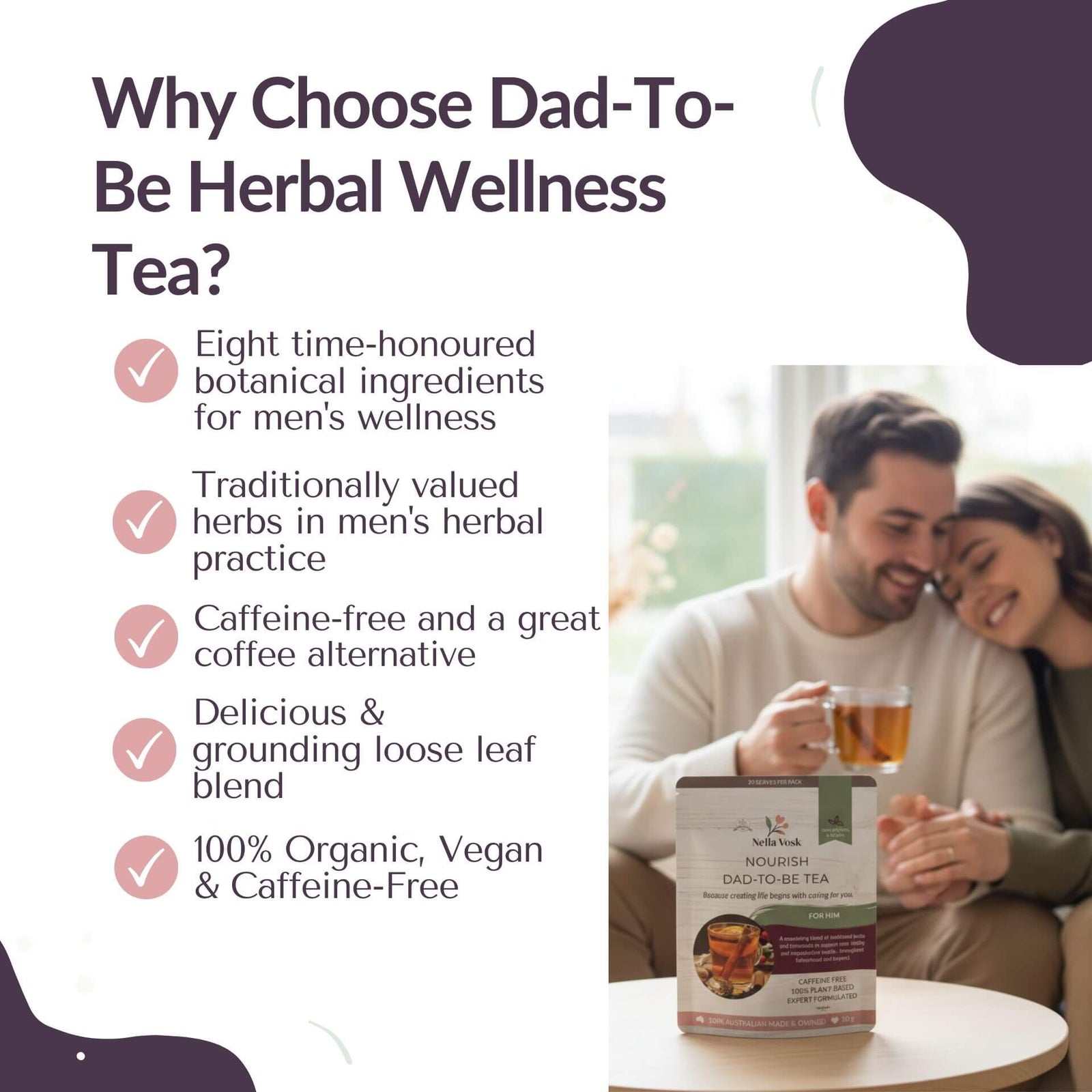 Nella Vosk Nourish Dad-To-Be Tea | Organic Pre-Pregnancy Herbal Blend | For Him