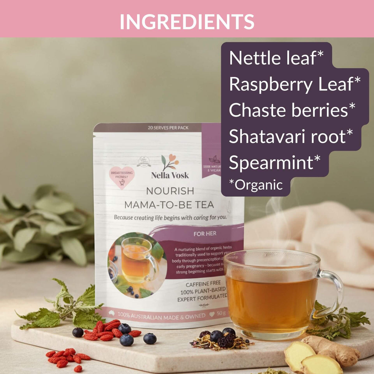 Nella Vosk Nourish Mama-To-Be Tea | Organic Pre-Pregnancy Herbal Blend | For Her