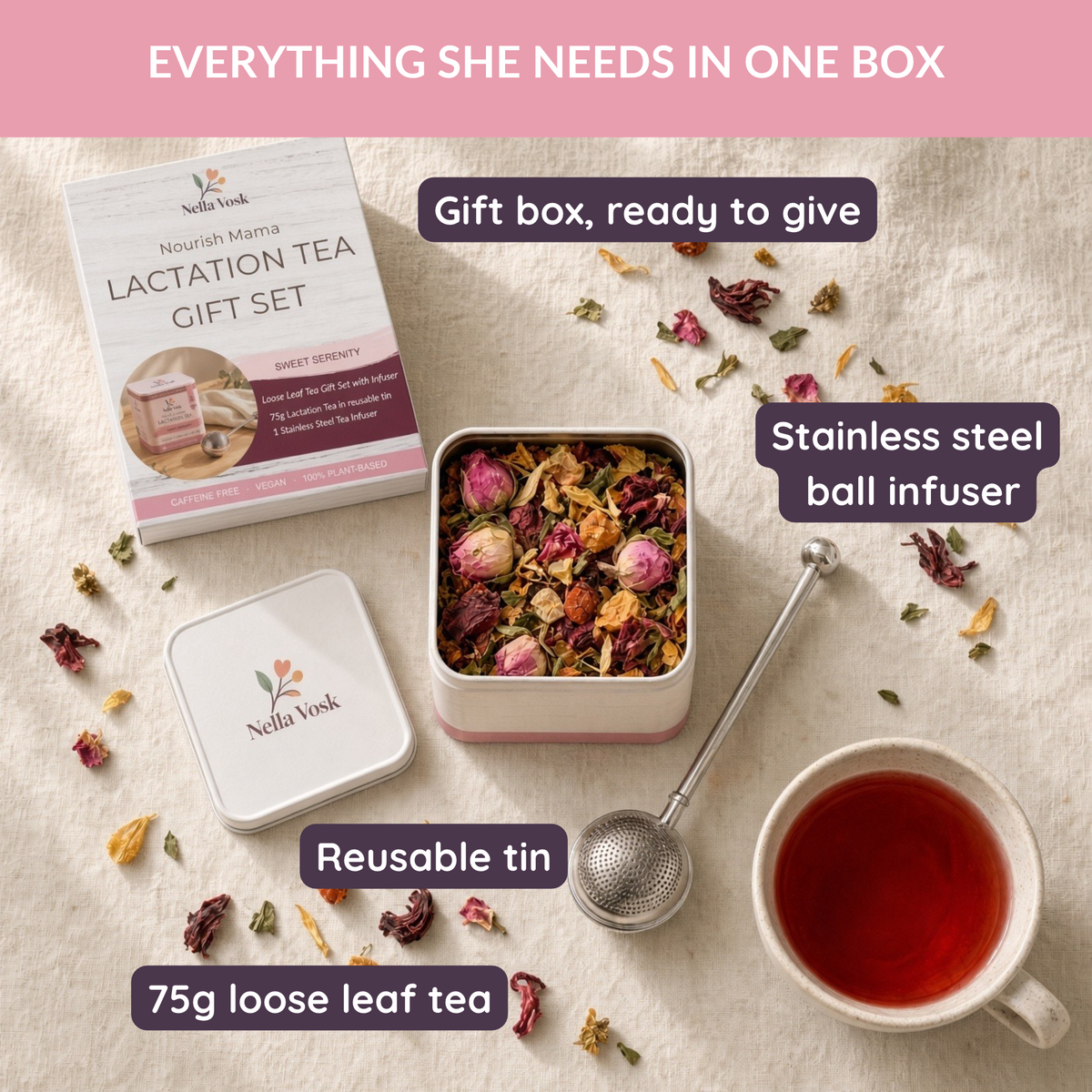 Nella Vosk Nourish Mama Sweet Serenity Lactation Tea Gift Set