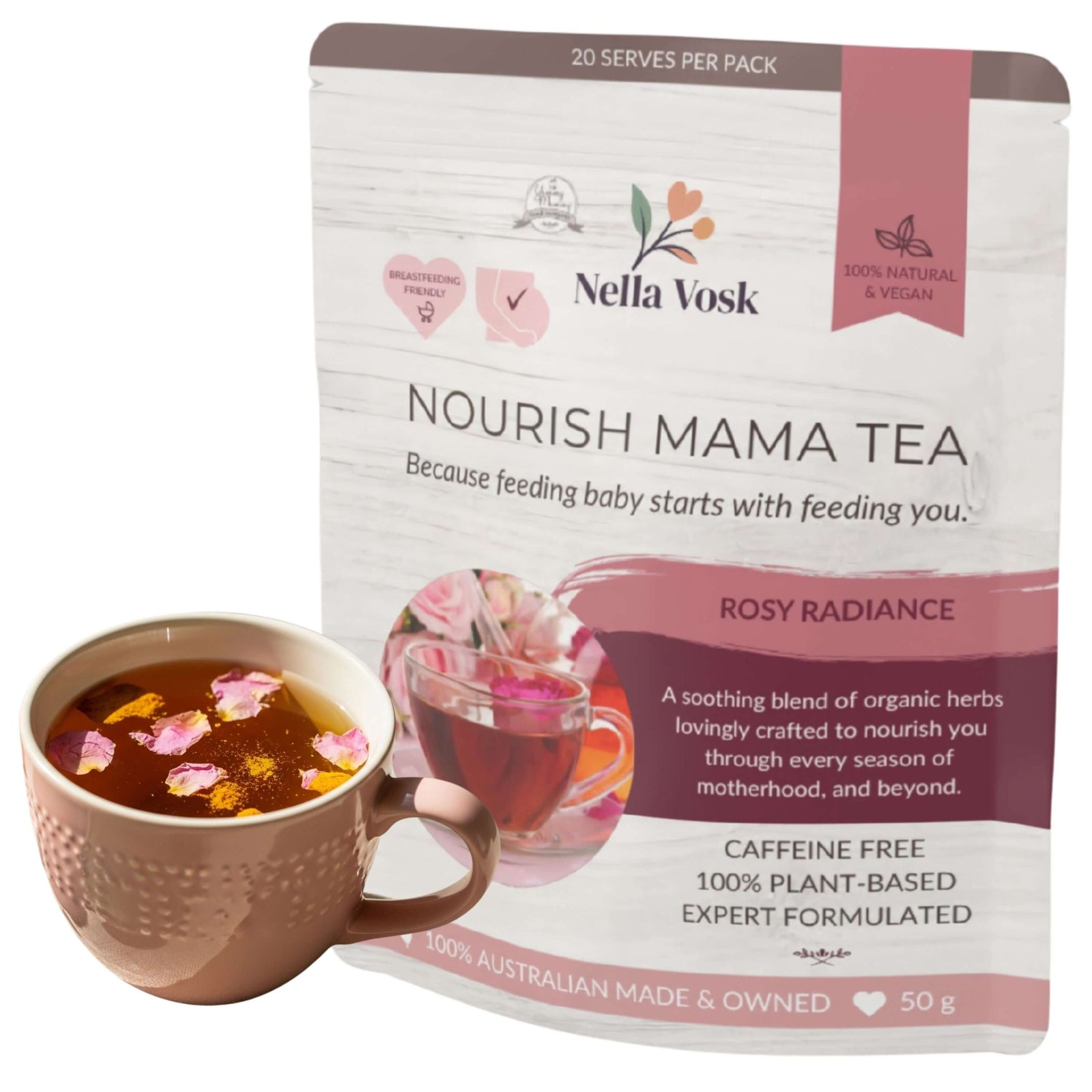Rosy Radiance Pregnancy & Lactation Tea | Organic Herbal Tea for Pregnancy  & Breastfeeding | Nourish Mama