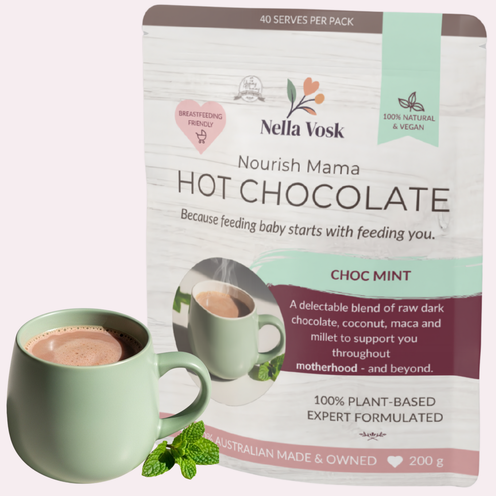 Nella Vosk Nourish Mama Hot Chocolate - Choc Mint Lactation Support Blend