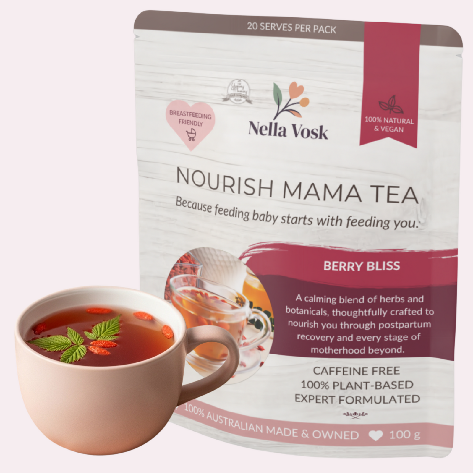 Nella Vosk Nourish Mama Lactation Tea - Berry Bliss for Postpartum & Milk Supply