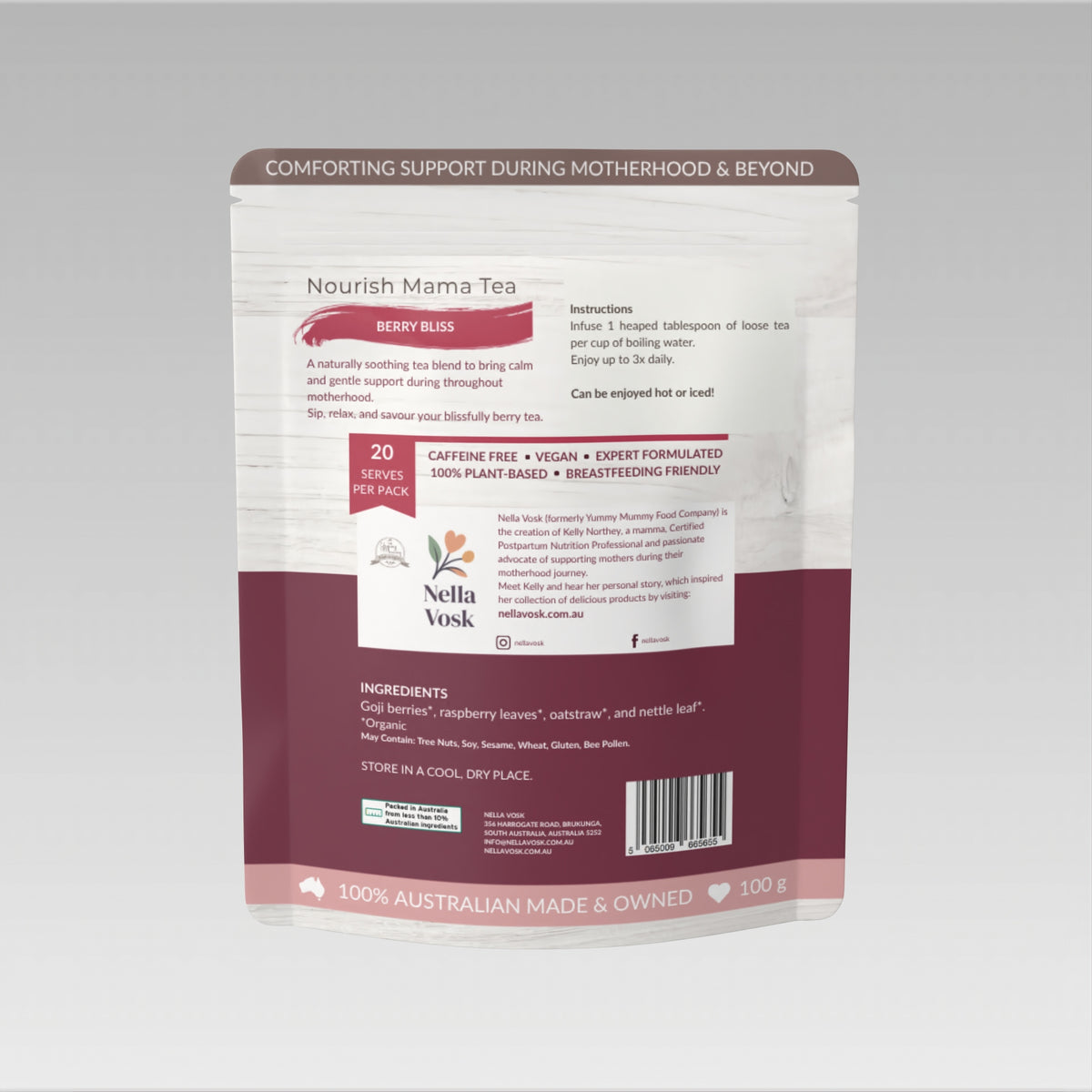 Nella Vosk Nourish Mama Lactation Tea - Berry Bliss for Postpartum & Milk Supply