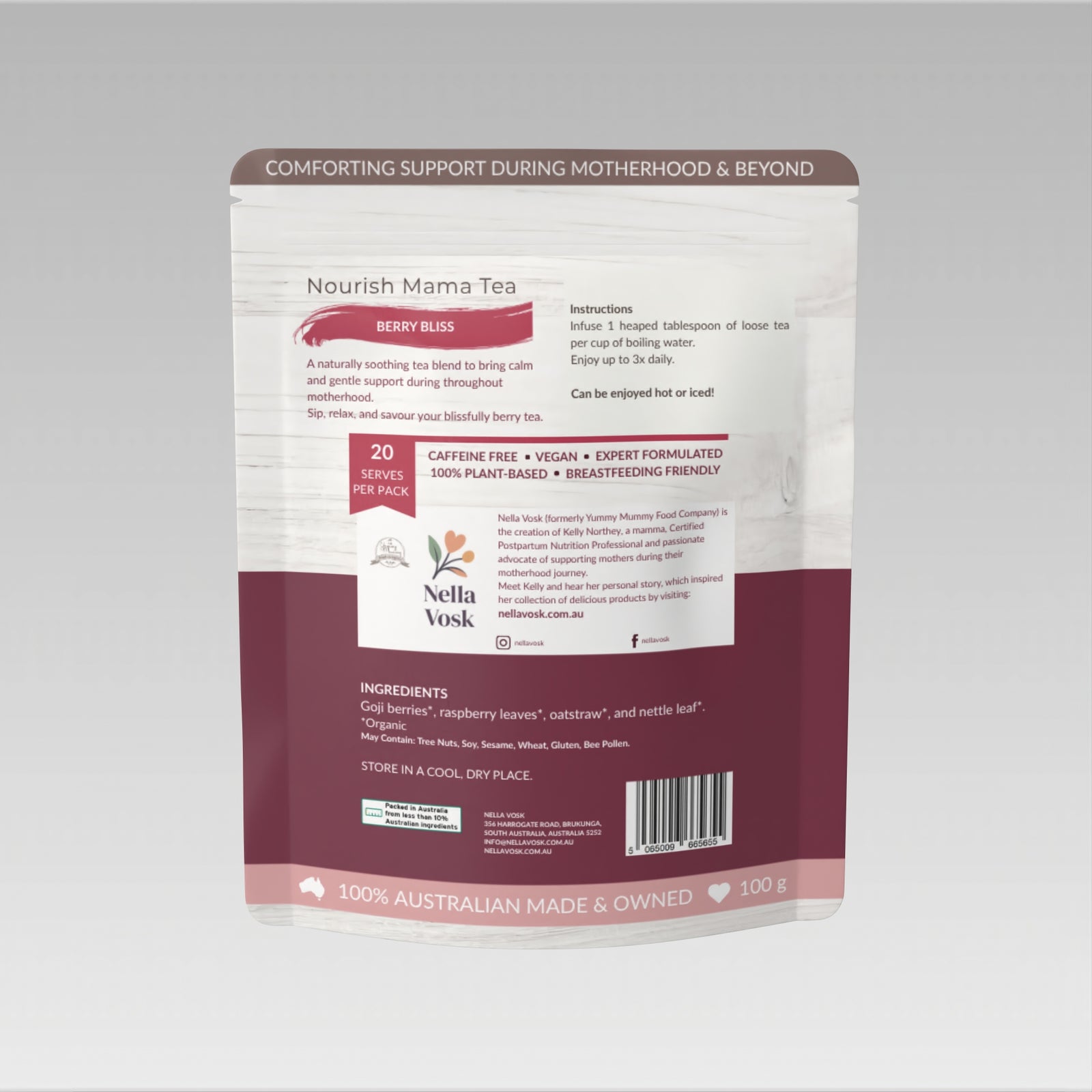 Nella Vosk Nourish Mama Lactation Tea - Berry Bliss for Postpartum & Milk Supply