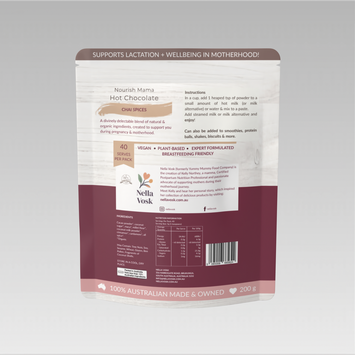 Nella Vosk Nourish Mama Hot Chocolate - Chai Spices Lactation Support Blend