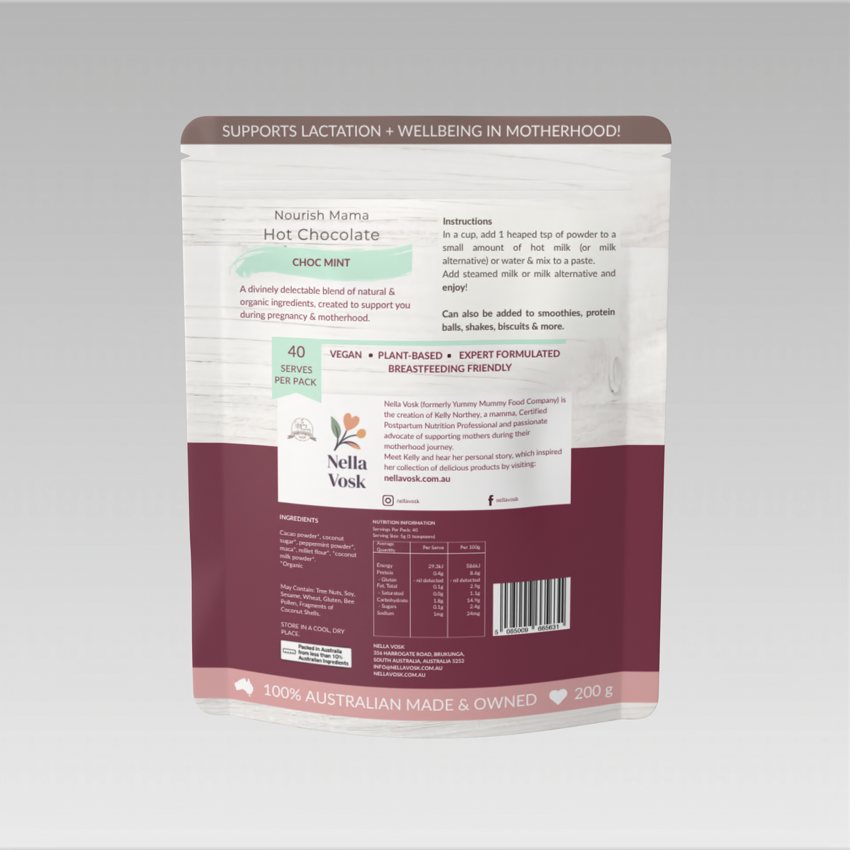 Nella Vosk Nourish Mama Hot Chocolate - Choc Mint Lactation Support Blend