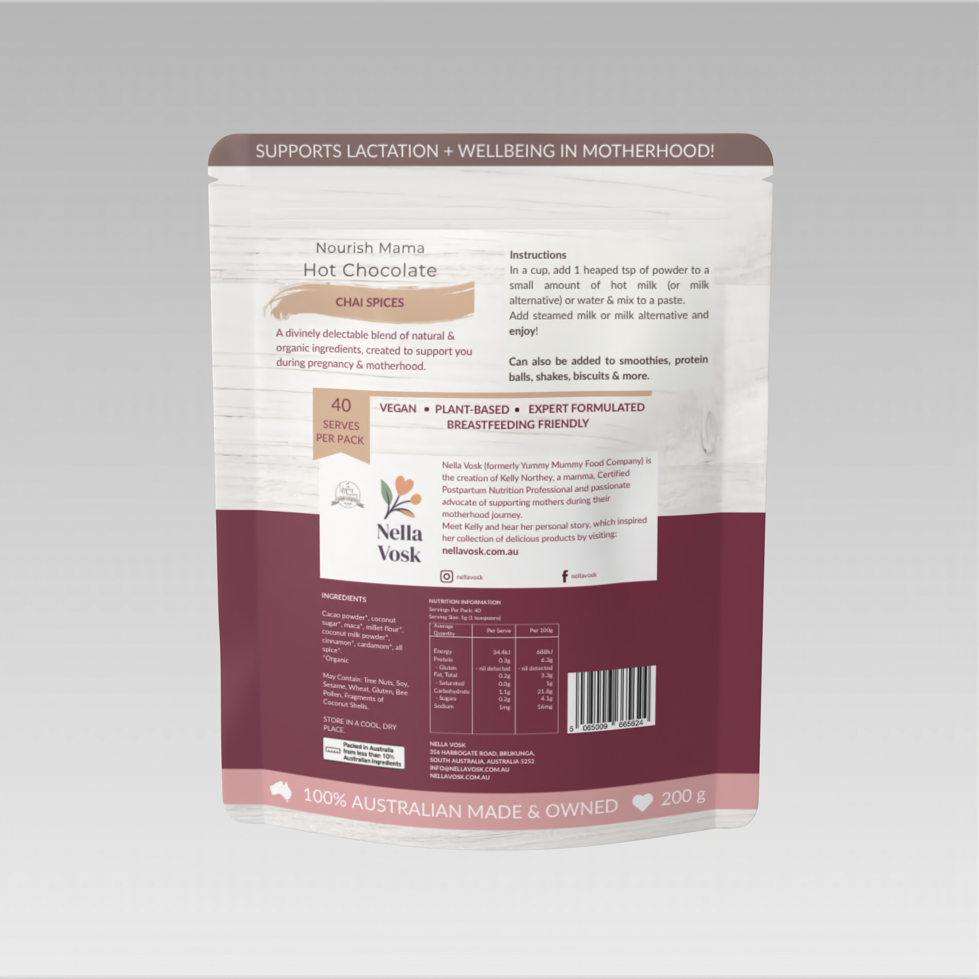 Nourish Mama Hot Chocolate - Chai Spices Lactation Support Blend