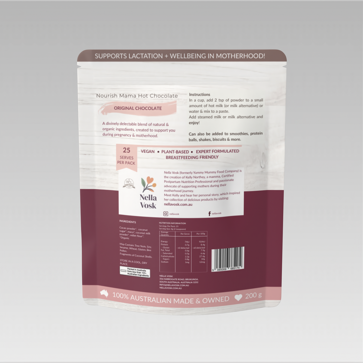 Nella Vosk Nourish Mama Hot Chocolate – Original Lactation Support Blend