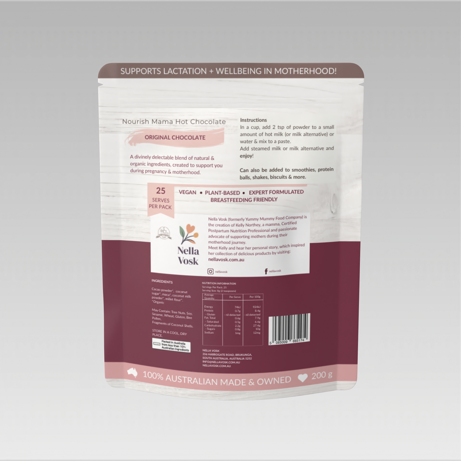 Nella Vosk Nourish Mama Hot Chocolate – Original Lactation Support Blend