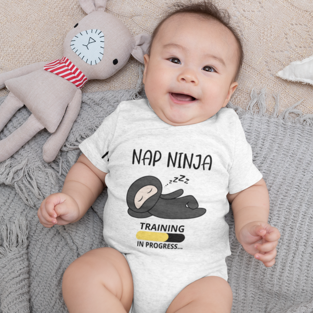 Bamboo Bubby Baby Bodysuit for Sensitive skin – Short Sleeve “Nap Ninja” Onesie | Eczema-Friendly Babywear