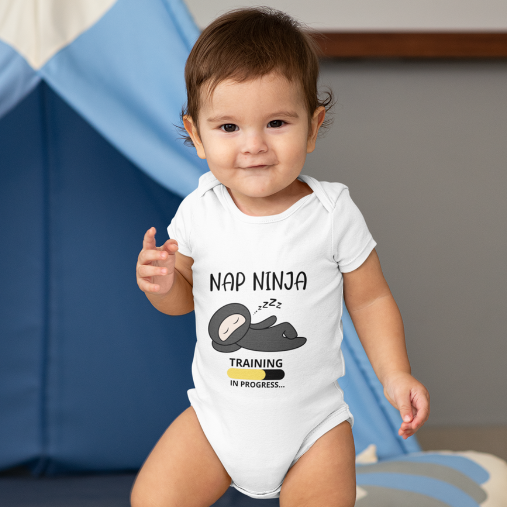 Bamboo Bubby Baby Bodysuit for Sensitive skin – Short Sleeve “Nap Ninja” Onesie | Eczema-Friendly Babywear