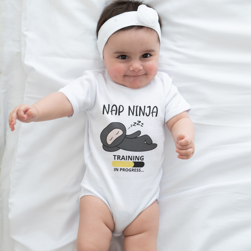 Bamboo Bubby Baby Bodysuit for Sensitive skin – Short Sleeve “Nap Ninja” Onesie | Eczema-Friendly Babywear