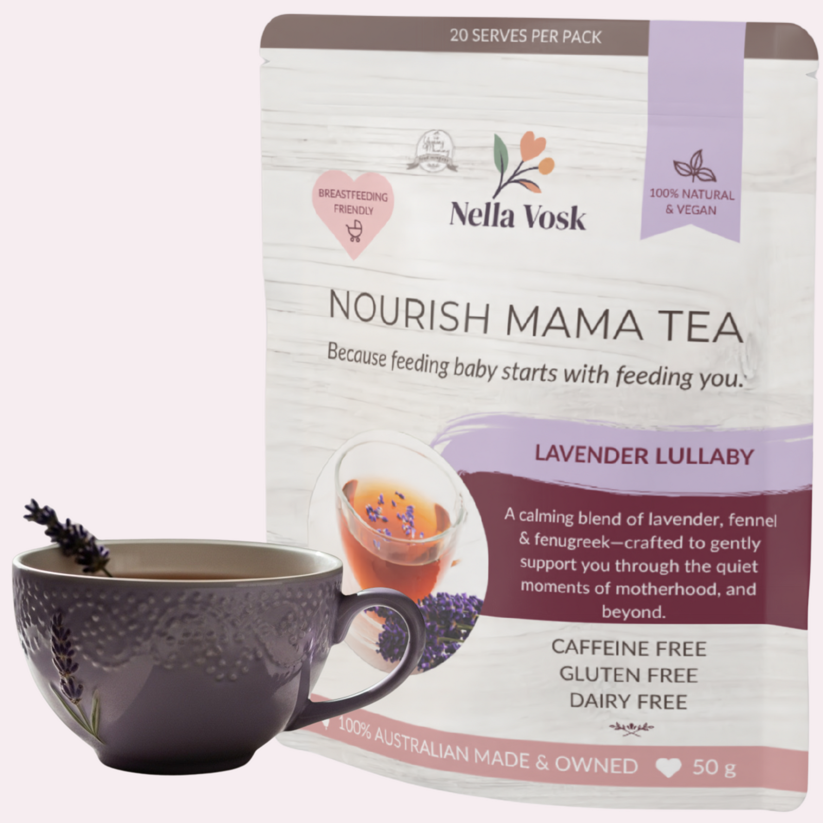 Nella Vosk Nourish Mama Lactation Tea – Lavender Lullaby Blend to Boost Milk Supply