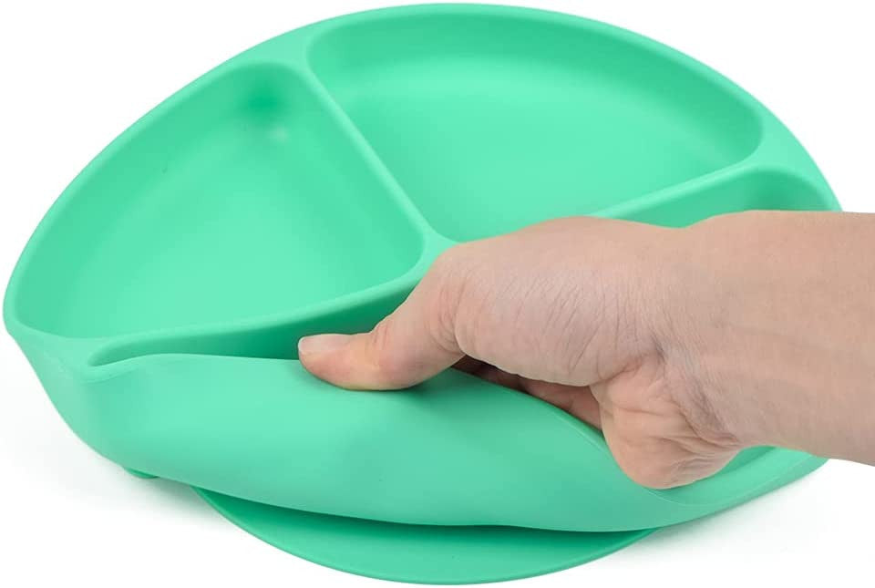 MunchyTime Baby Silicone Feeding - Round Silicone Divider Plate | Silicone Bibs, Silicone Suction Plates & Forks & Spoons for Baby Weaning or Toddlers